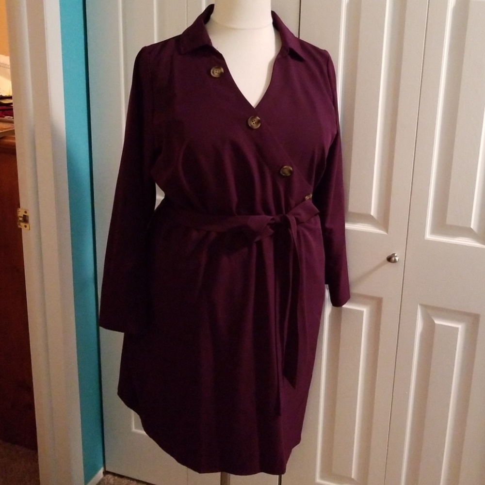 Eloquii Eggplant, button detail work dress